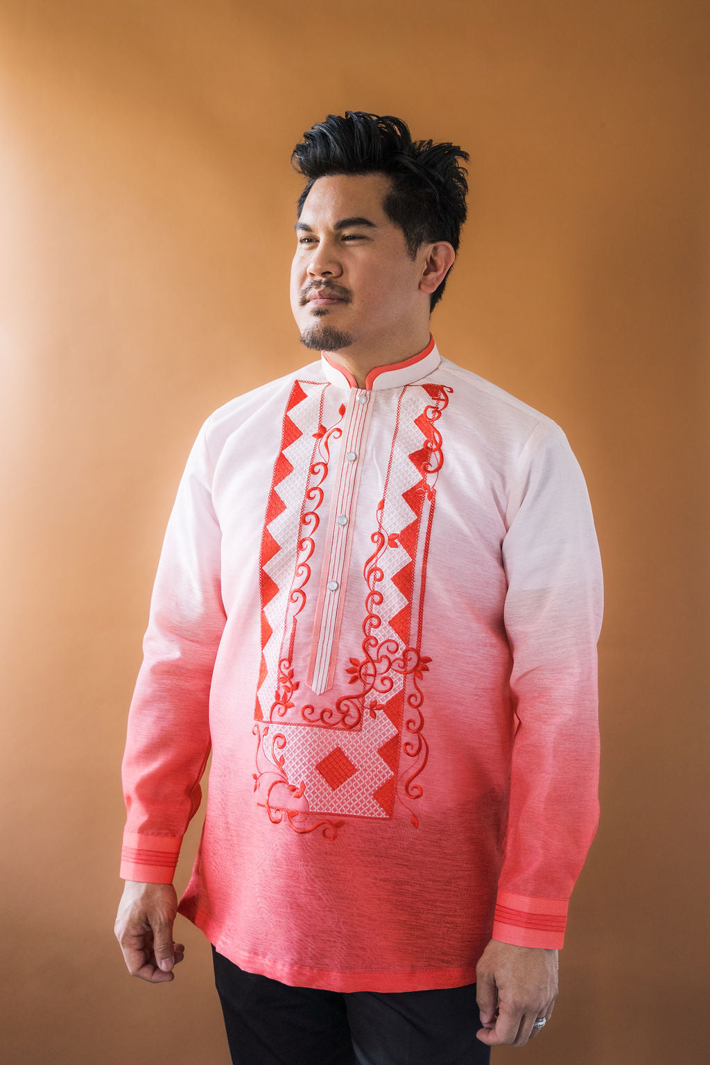 red barong dress Stylish Red White Modern Barong Tagalog Filipino Formal Wedding Traditional Embroidered Shirt Cultural Ceremonial Wear